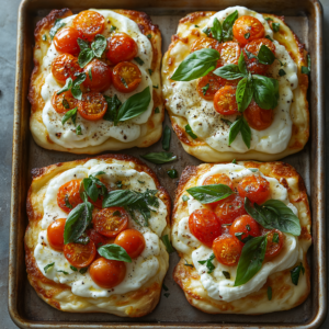 Cloud Bread Mini Pizza With Mozzarella and Cherry Tomatoes